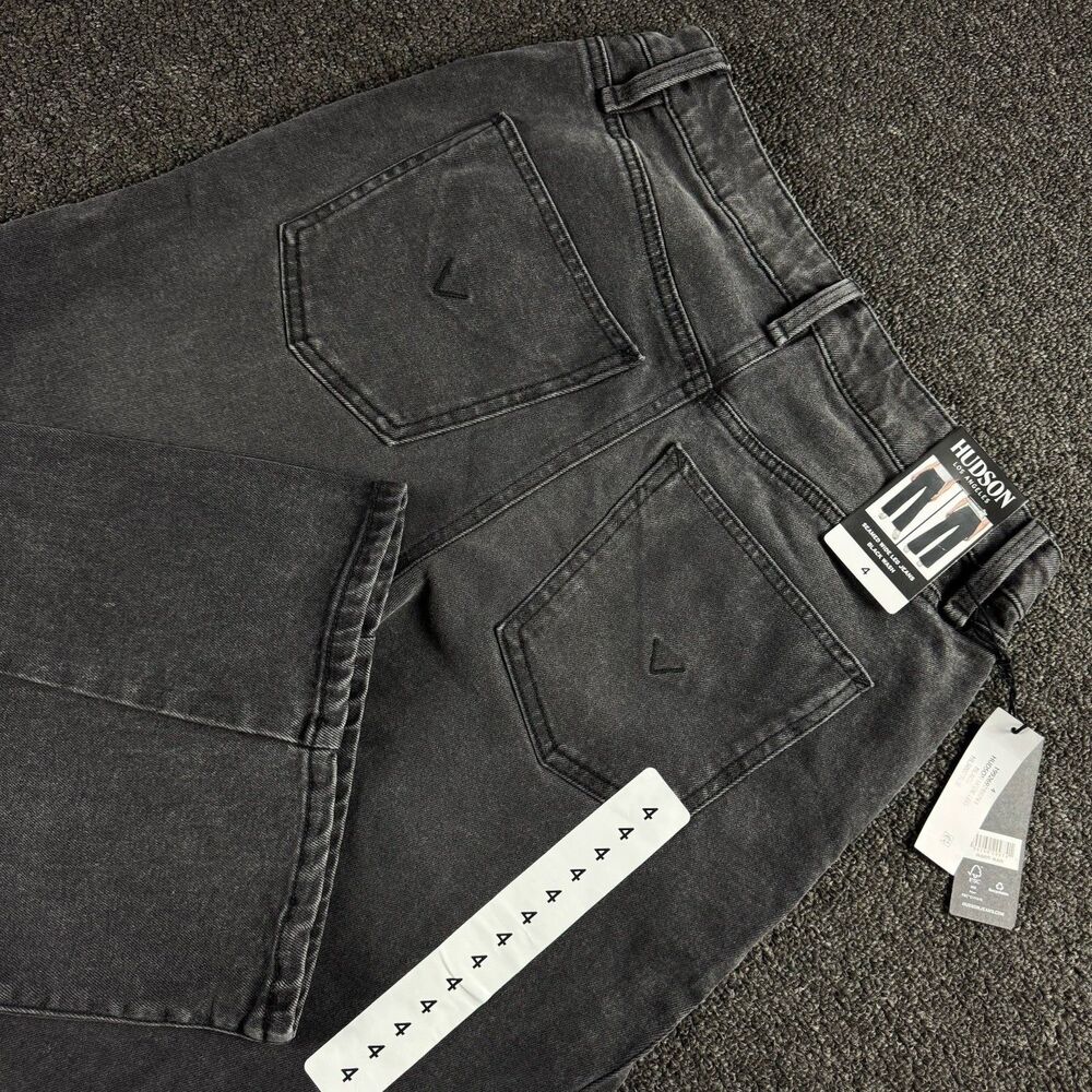 NWT Hudson Los Angeles Womens Size 4 Black Denim Jeans Seamed Wide Leg High Rise